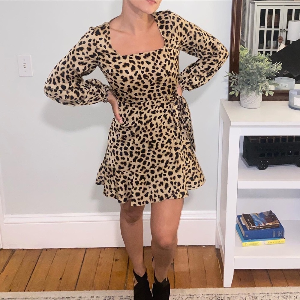Long sleeve animal print dress